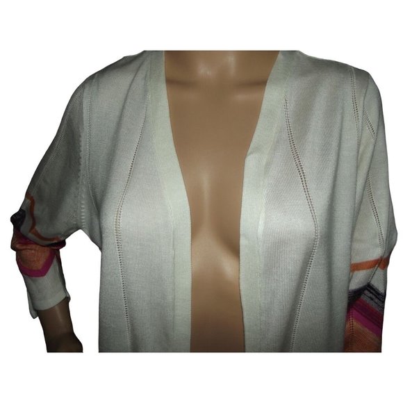 Christopher&Banks Open Front Long Cardigan Sweater PM ivory orange pink chevron - Picture 2 of 11